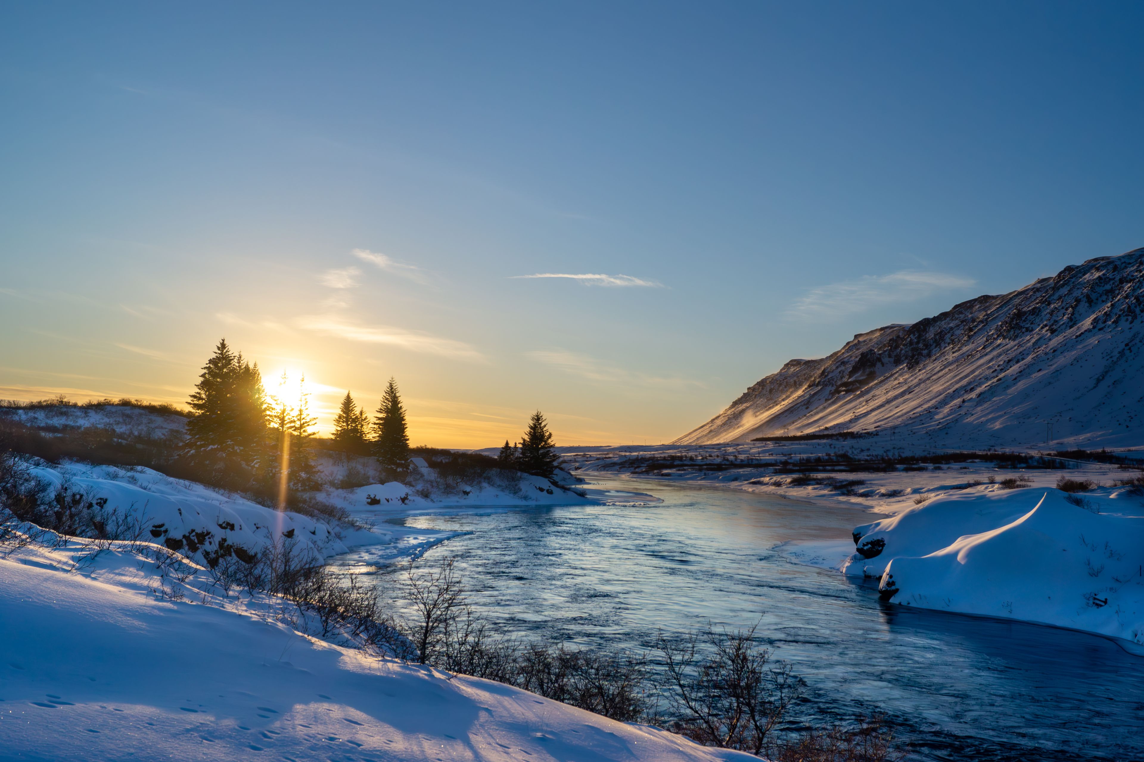 Sunrise in Iceland in winter