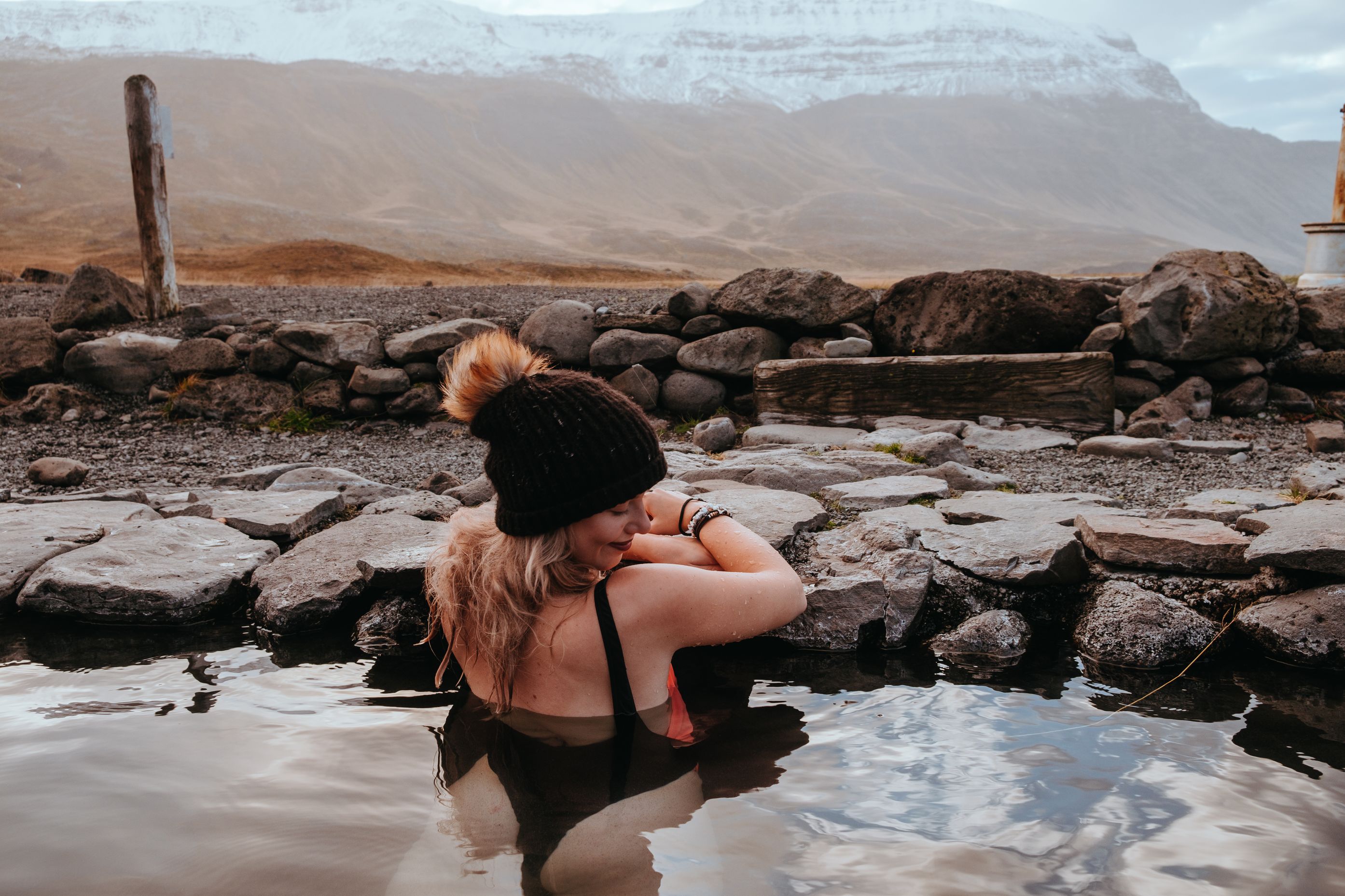 Girl bathing in the Hofell Hot Tubs