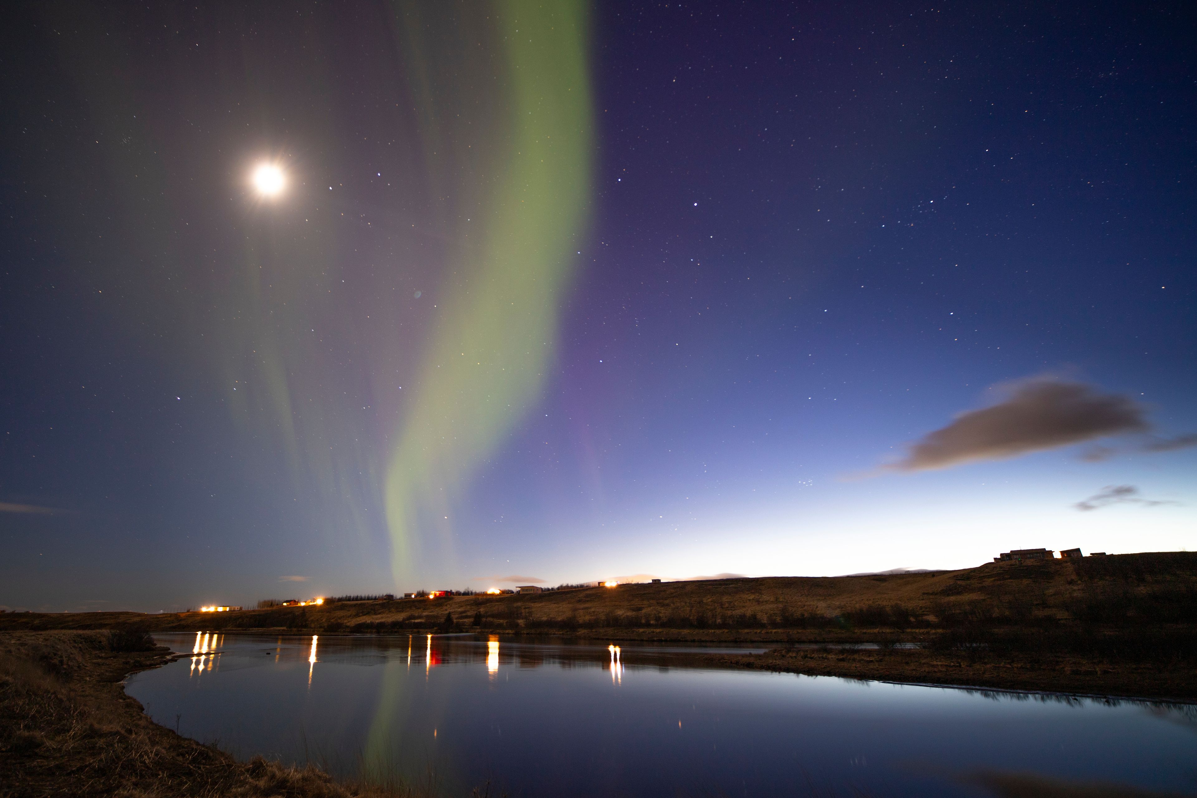 Hella, Iceland, in April with the Northern Lights