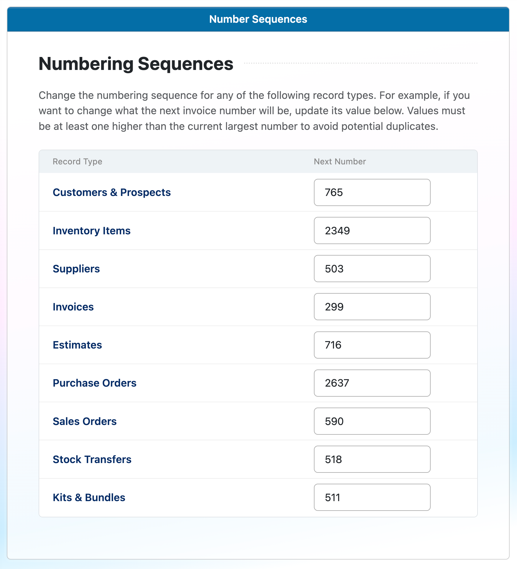 Adjust your numbering sequences