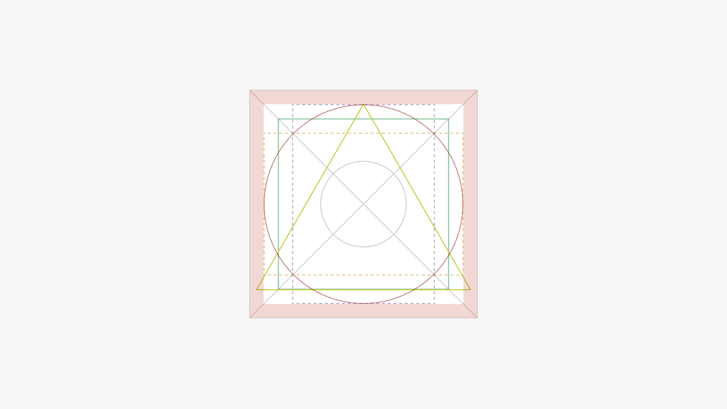 Retningslinjer og sirkler som vise hvor ikonet skal ligge innenfor.