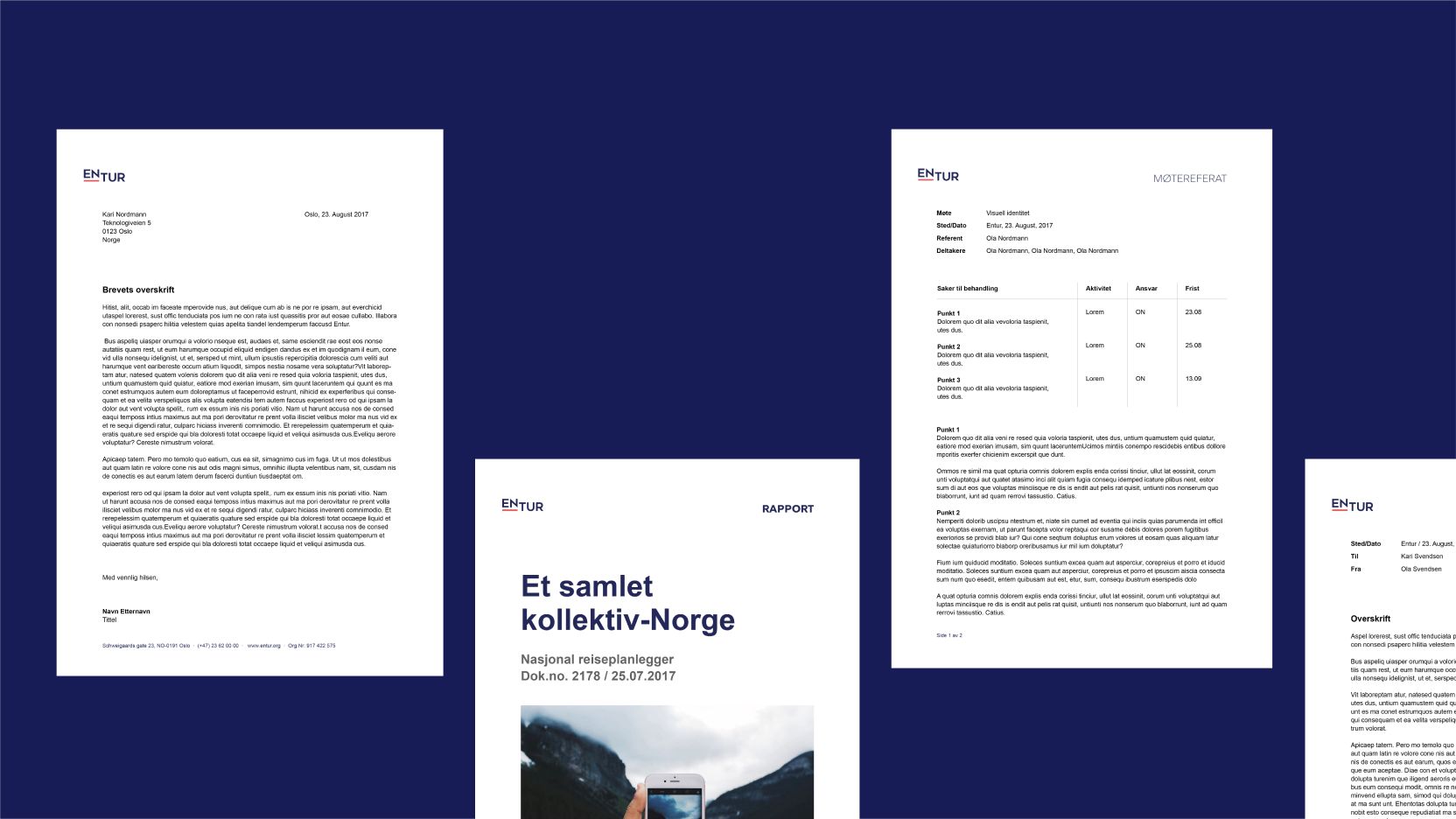 Eksempler hvor Entur sin word-mal er brukt