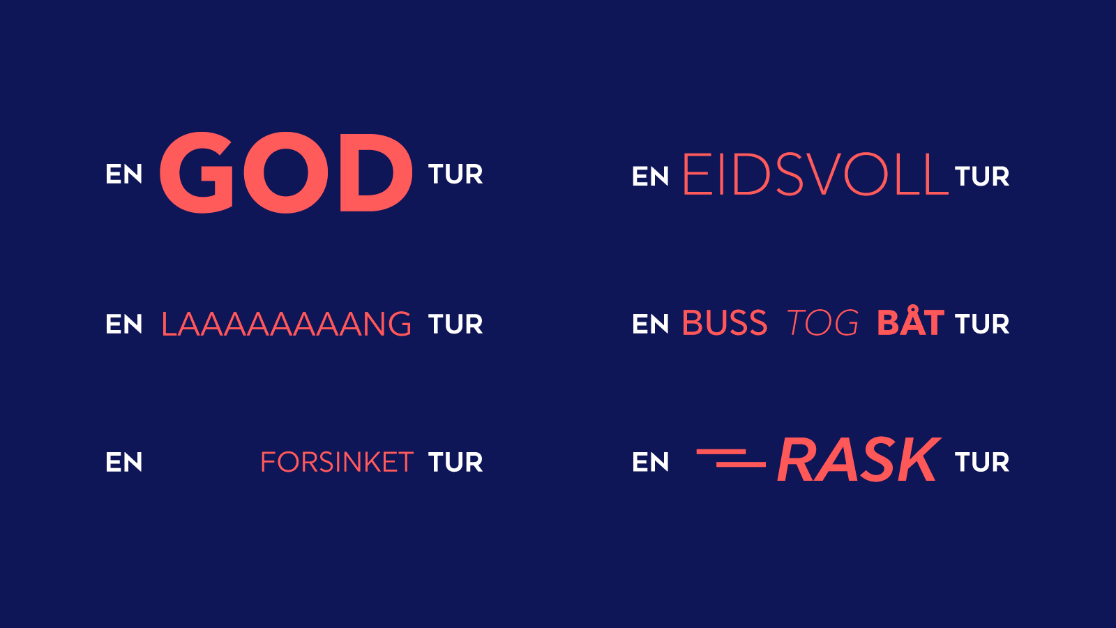 Eksempler av hvordan man kan intregere EN...TUR tekst med på forskjellige måter. 