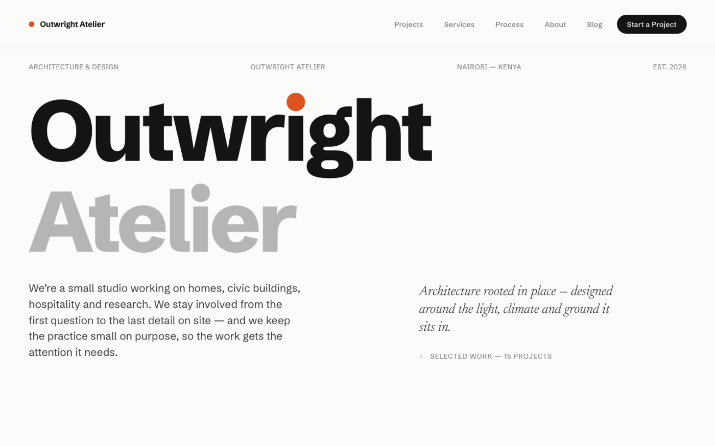 Outwright Atelier on desktop