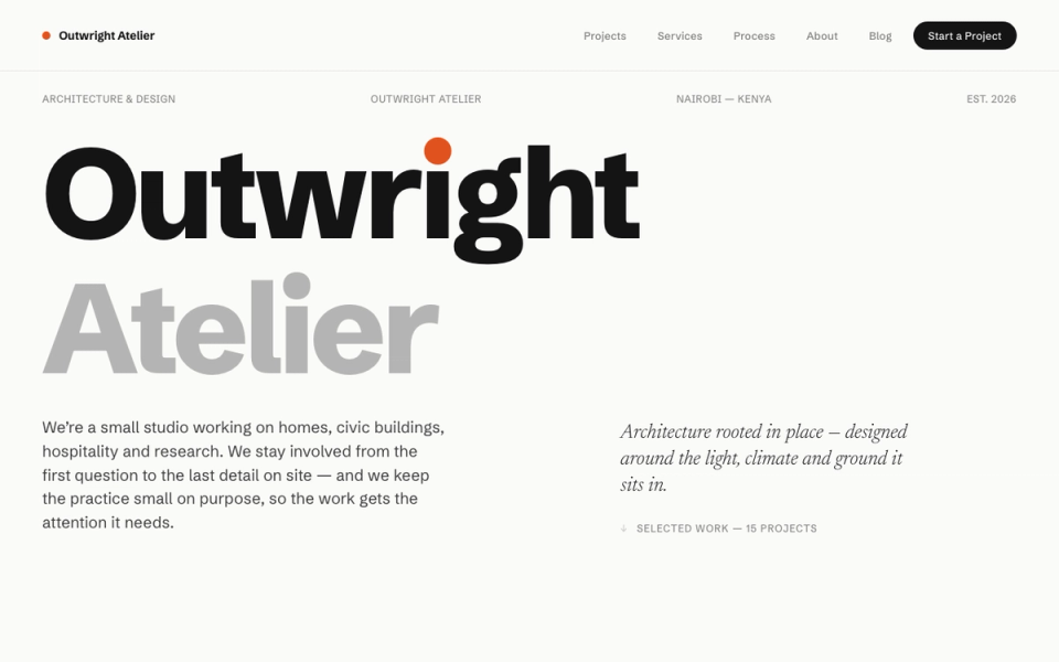 Outwright Atelier, architecture firm. Opens the live site
