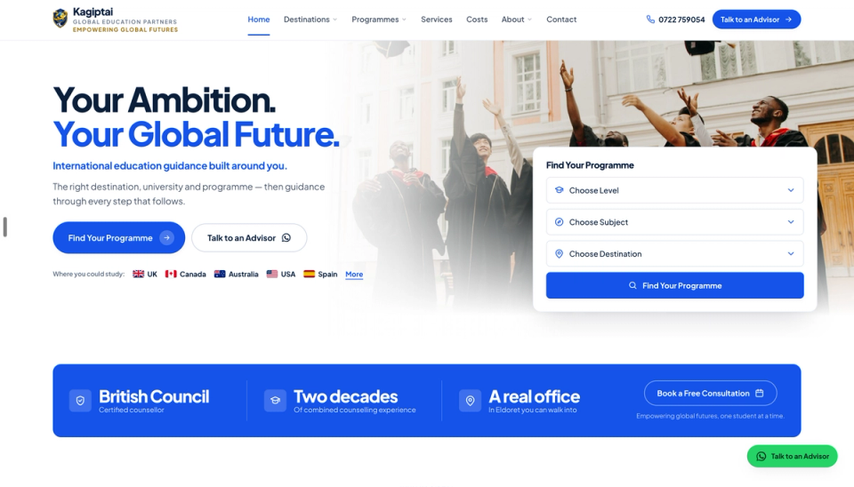 Kagiptai Unistudy, study abroad platform. Opens the live site