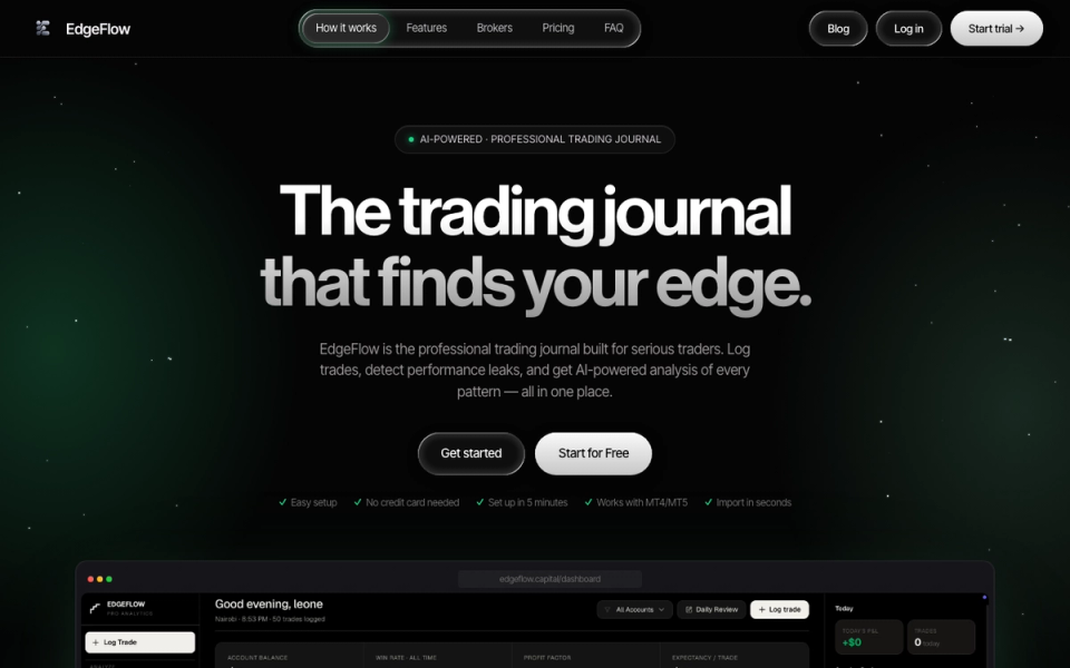 Edge Flow Capital, trading journal saas. Opens the live site
