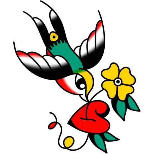 Swallow with Flower and Heart