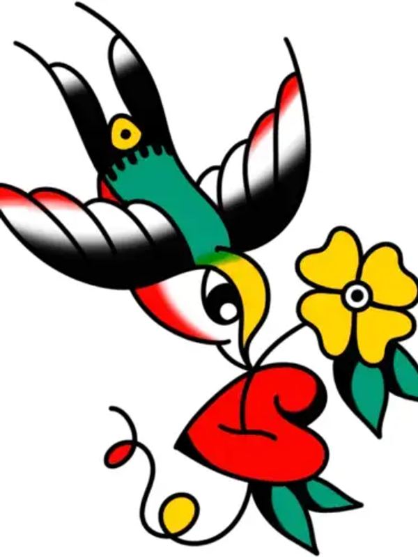 Swallow with Flower and Heart