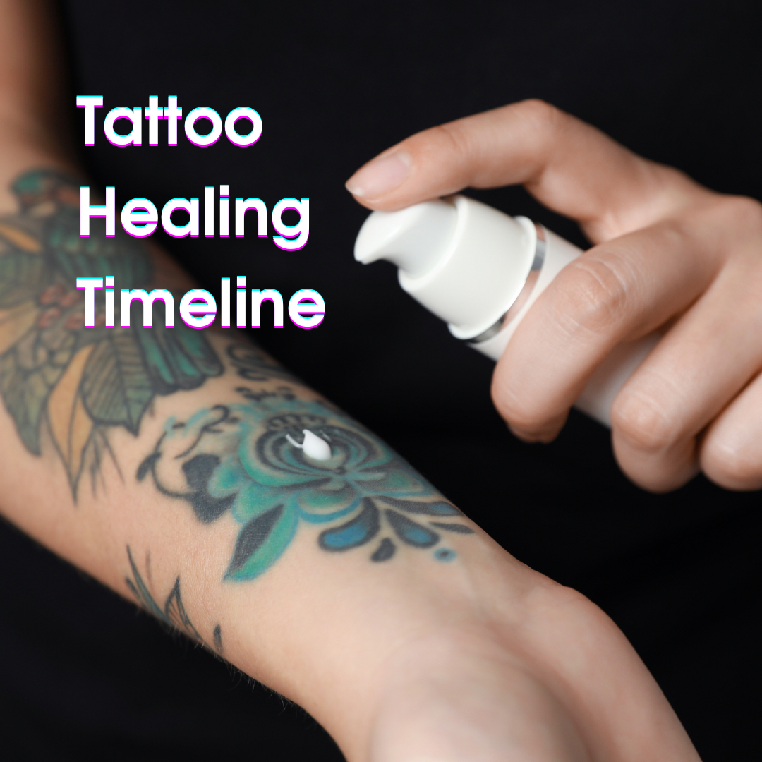 Tattoo aftercare process showing proper bandaging and healing wrap on new tattoo