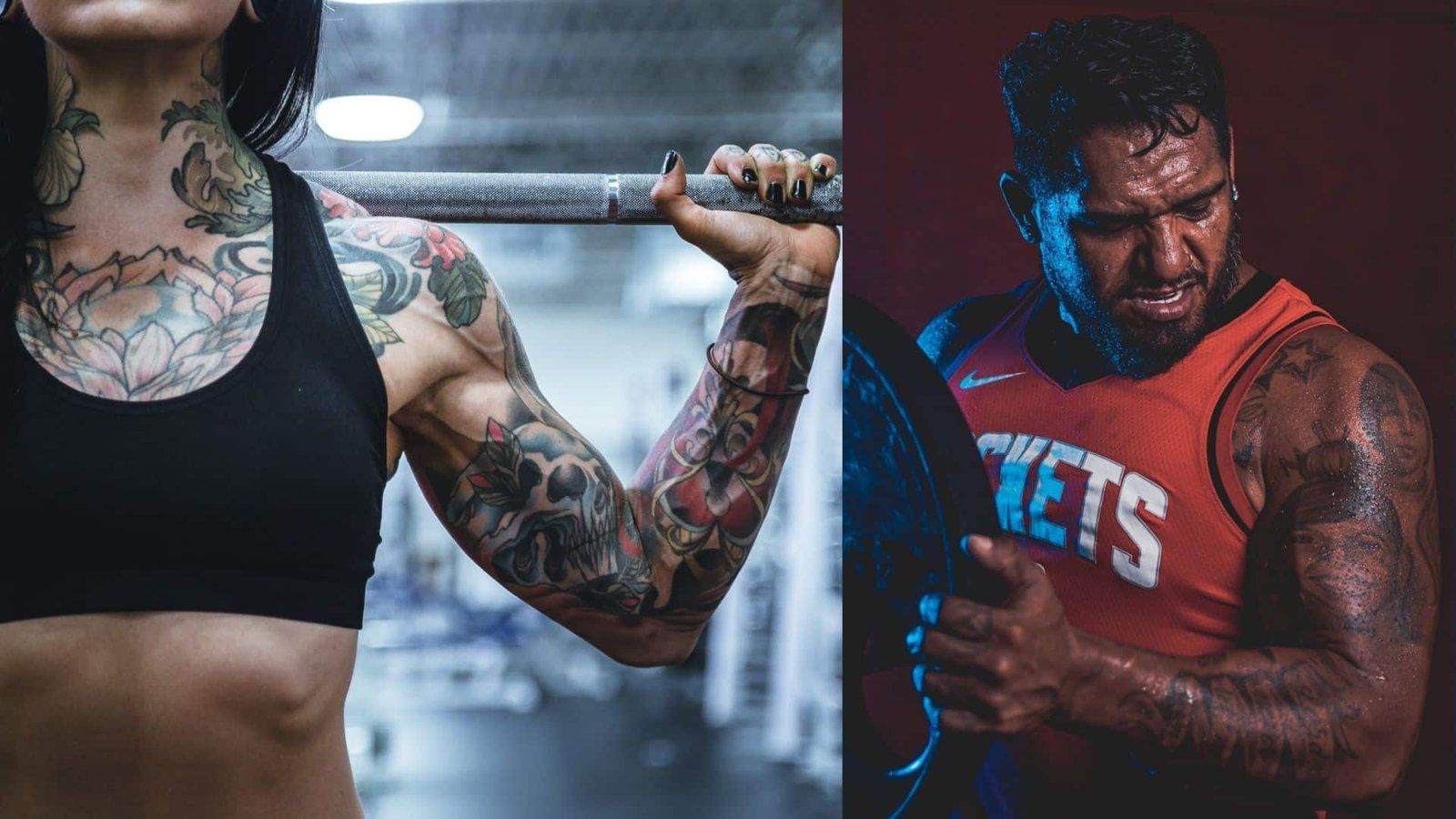 Gym workout with visible tattoo showing proper healing and exercise timing