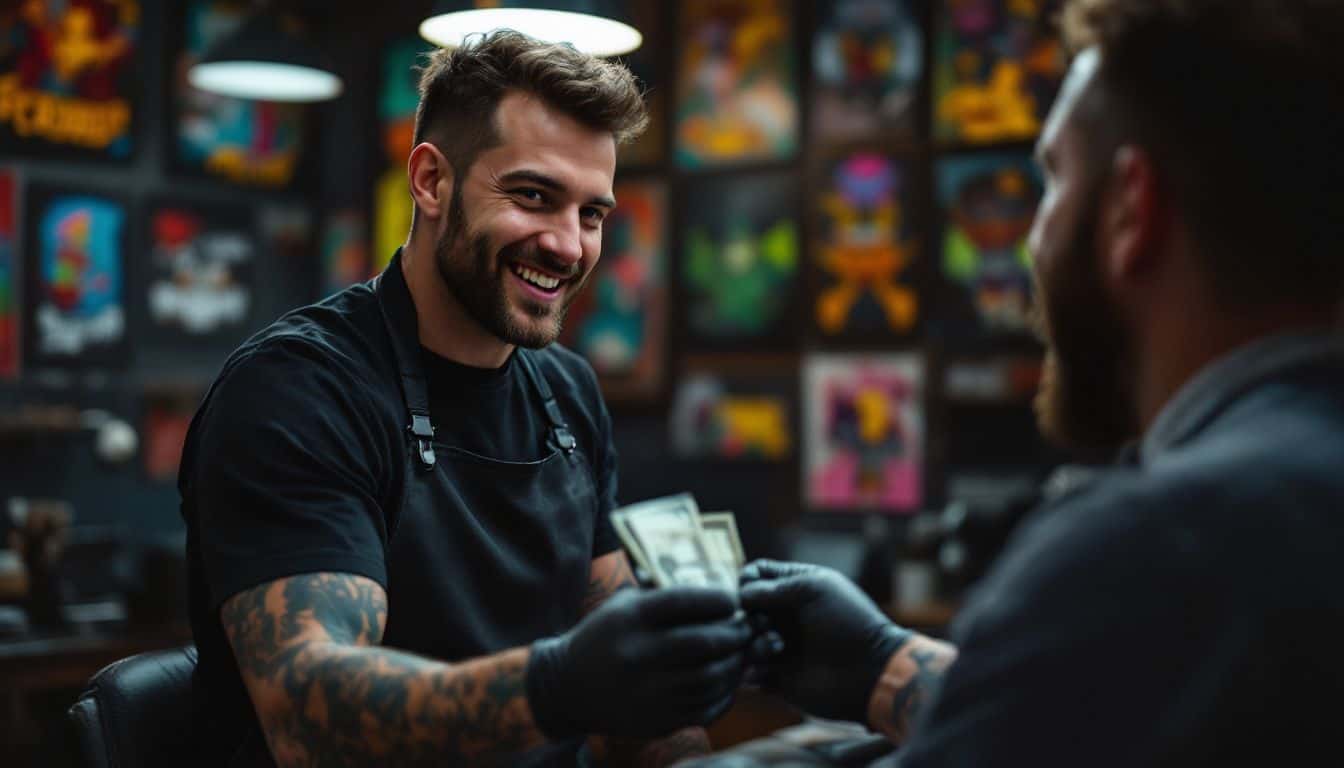 Tattoo artist payment and tipping etiquette at a tattoo studio counter