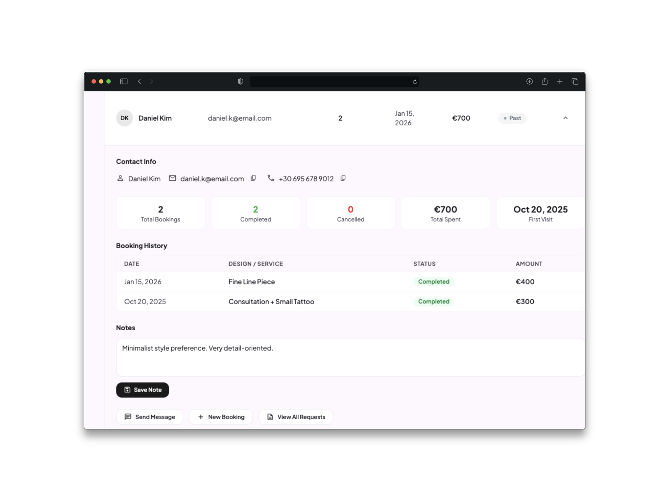 Tattoo CRM and client management, built in.