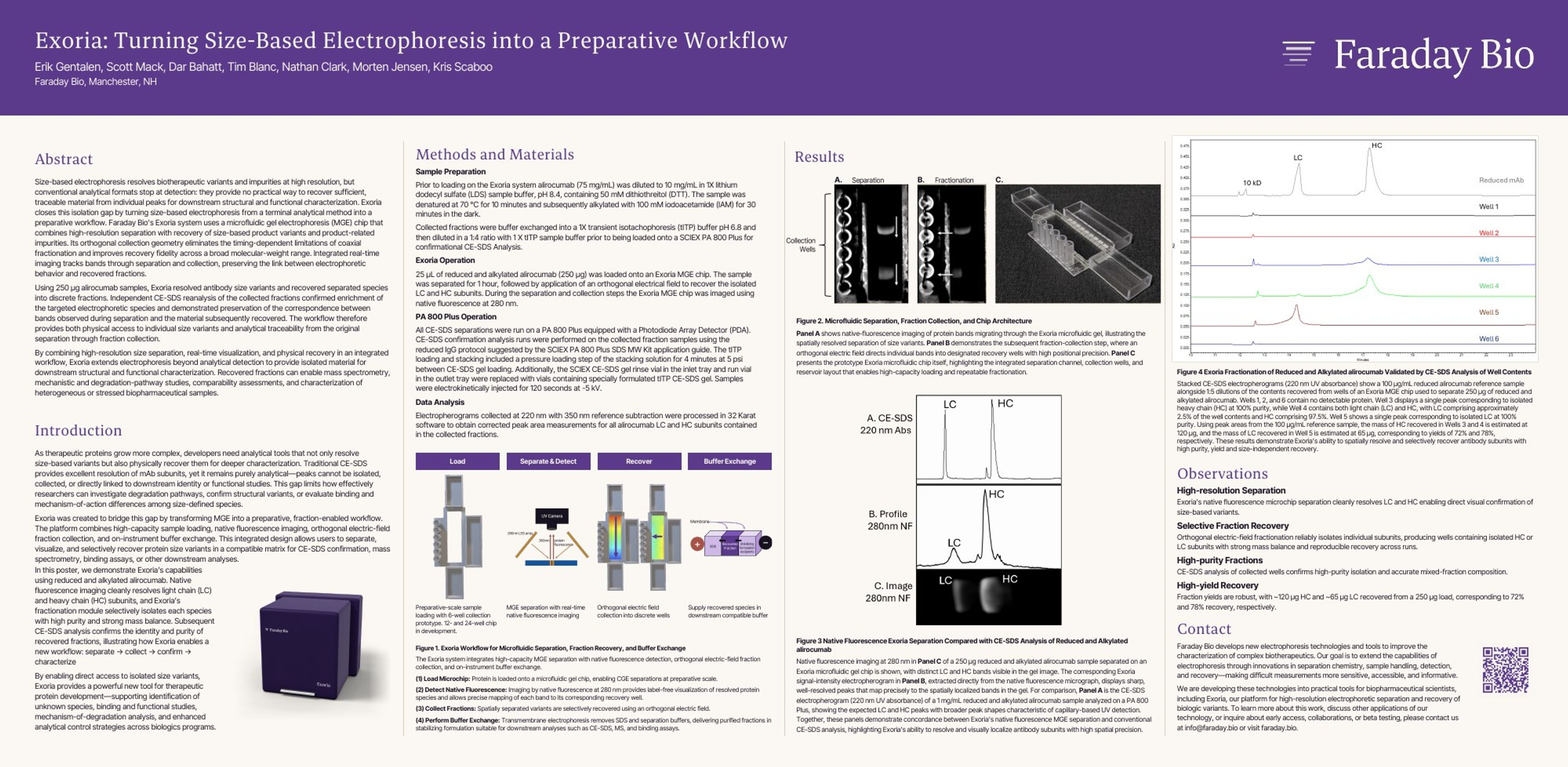 Page 1 of the poster: Exoria: Turning Size-Based Electrophoresis into a Preparative Workflow