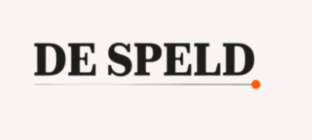 DE SPELD text with a line and orange dot below.