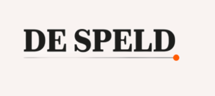 DE SPELD text with a line and orange dot below.