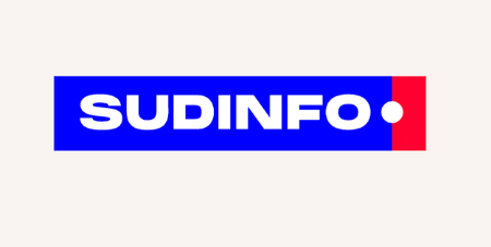 SUDINFO logo: white text on a blue bar, with a white circle and a red section featuring a black circle.