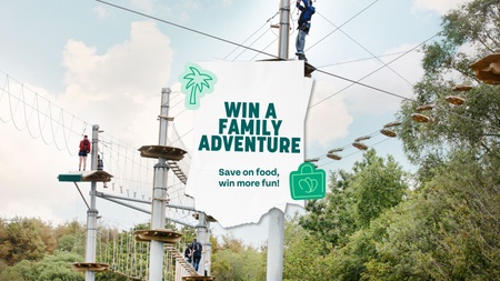 a sign that says win a family adventure on it