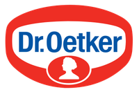 a red white and blue logo for dr. oetker