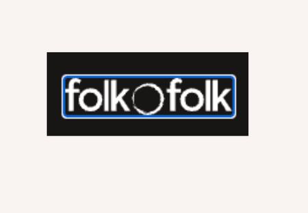 Logo: folkOfolk, white text with a circular O, blue border, black background.