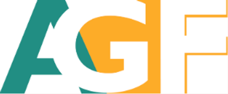 AGF logo with teal A, orange G, and orange outline F.