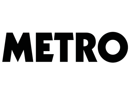 a black and white metro logo on a white background