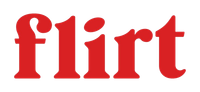 the word flirt is written in red on a white background