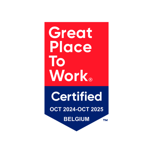 a red and blue sign that says great place to work certified