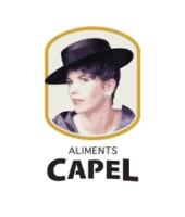 a logo for aliments capel shows a woman wearing a black hat