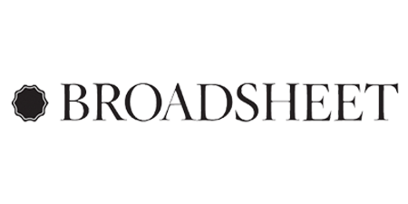 the word broadsheet is written in black and white on a white background .