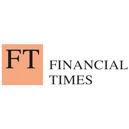 the logo for the financial times is black and white on a checkered background .