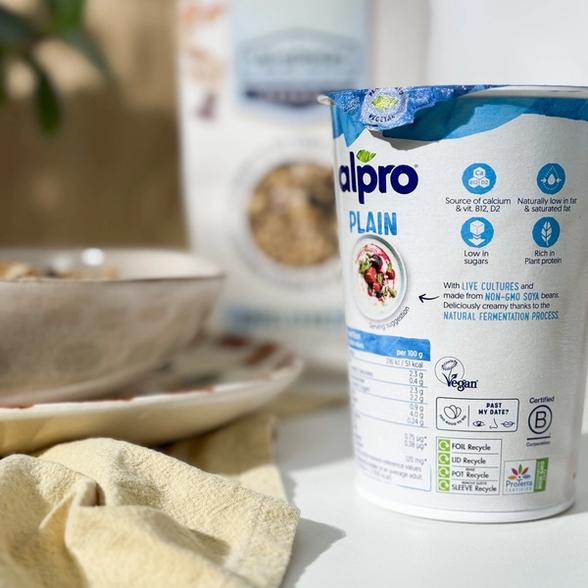 An Alpro yoghurt container 