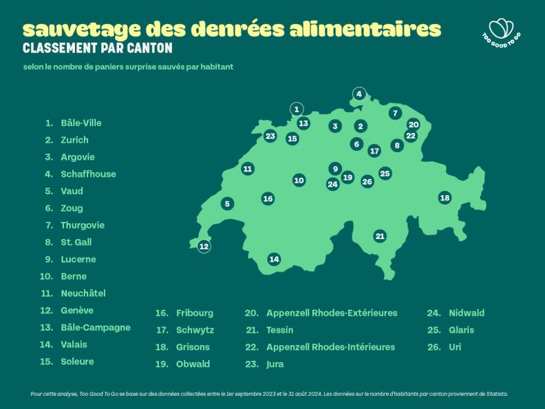 a green map of switzerland with a list of cities .