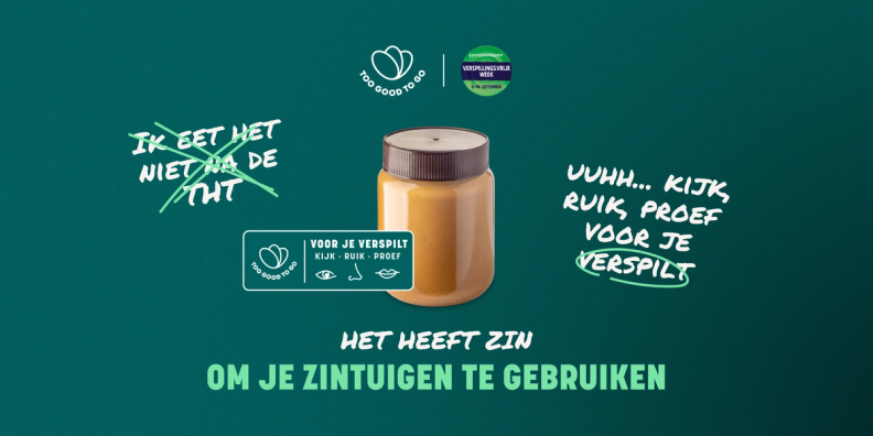Afbeelding van een pot pindakaas. Kijk, Ruik en Proef voor je verspilt