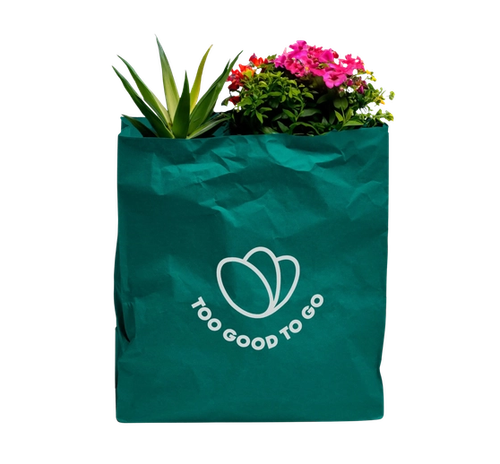 a green bag that says too good to go on it