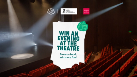 a sign that says win an evening at the theatre