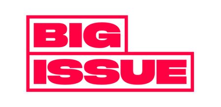 a red and white logo for big issue