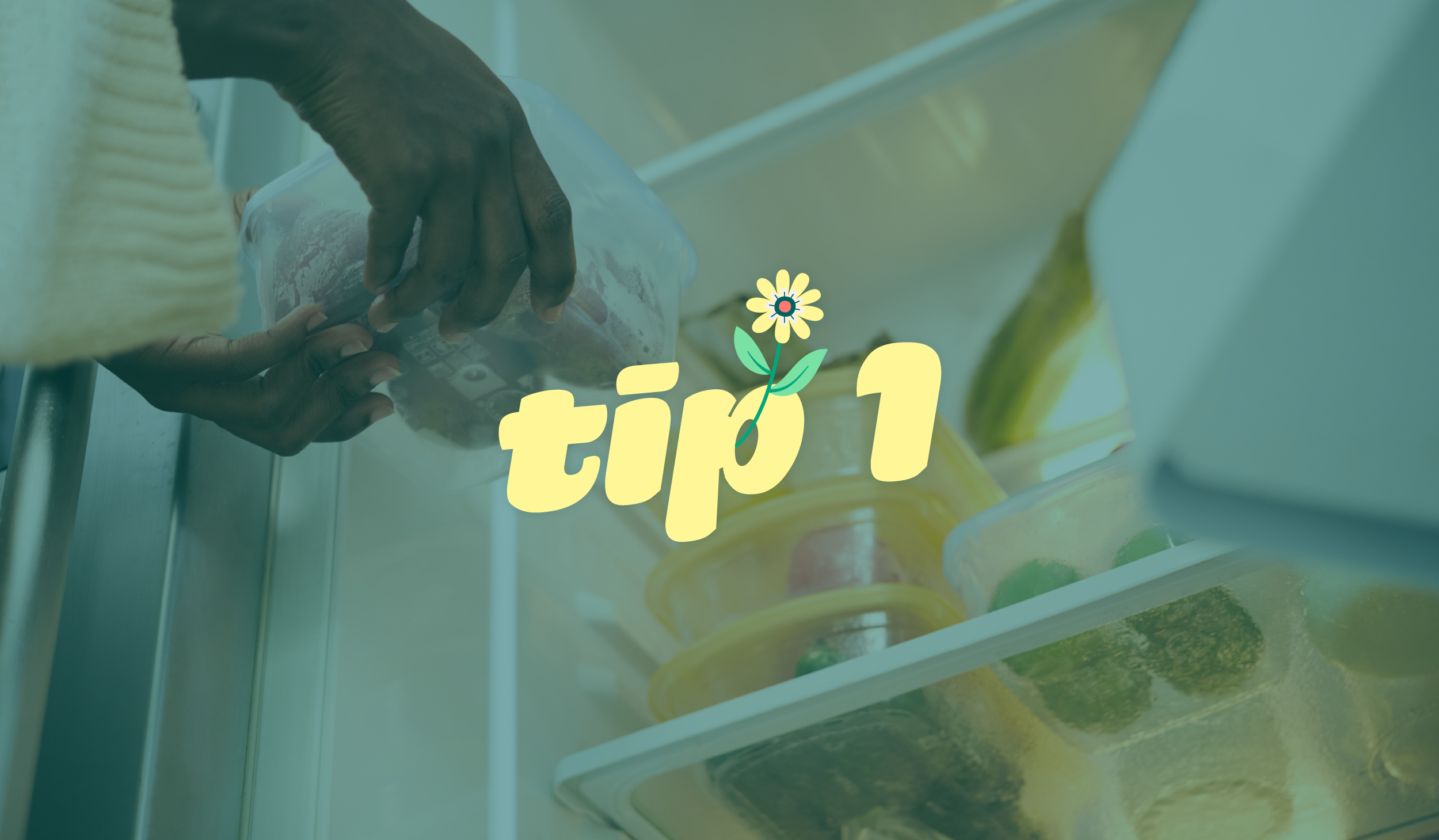 a person taking a bag of food out of a refrigerator with the tip 1 logo behind them