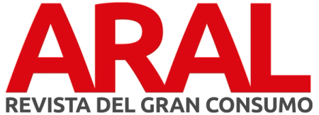 a red and white logo for aral revista del gran consumo