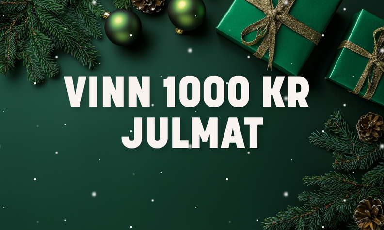 a green background with christmas decorations and the words " vinn 1000 kr julmat "