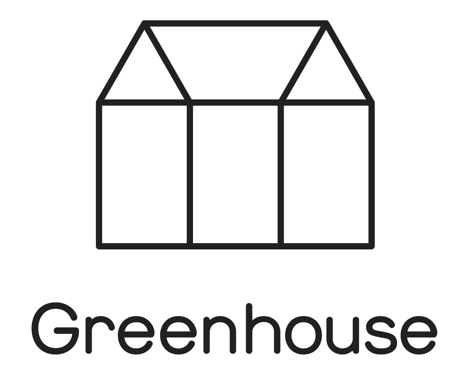 a black and white drawing of a greenhouse with the word greenhouse below it