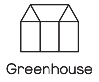 a black and white drawing of a greenhouse with the word greenhouse below it