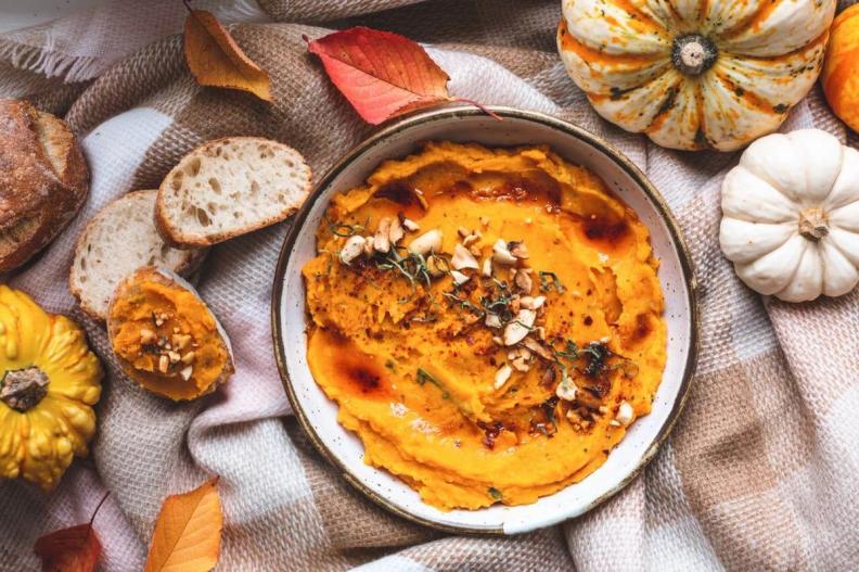 Houmous à l'aquafaba et au potimarron