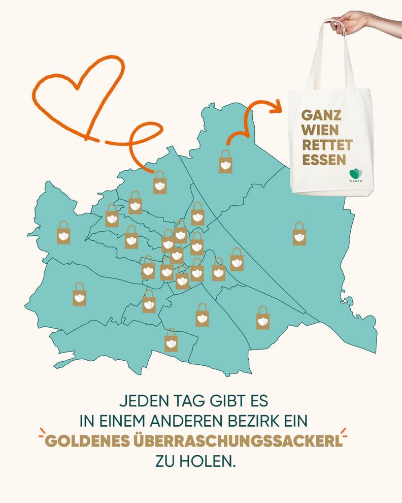 Ganz Wien rettet Essen: Too Good To Go feiert Angebot in Wien mit Goldener Überraschungssackerl-Kampagne