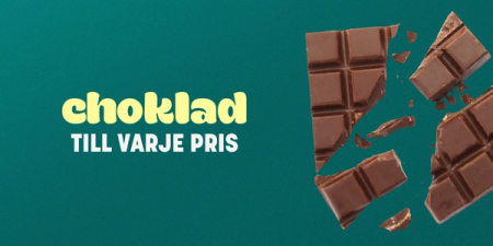a broken chocolate bar with the words choklad till varje pris above it