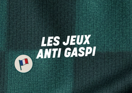 White text "LES JEUX ANTI GASPI" and a French flag emblem on a dark green textured background.