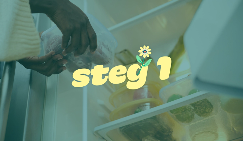 a person taking food out of a refrigerator with the words steg 1 on the bottom