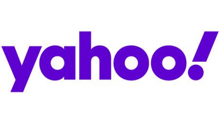 a purple yahoo logo on a black background