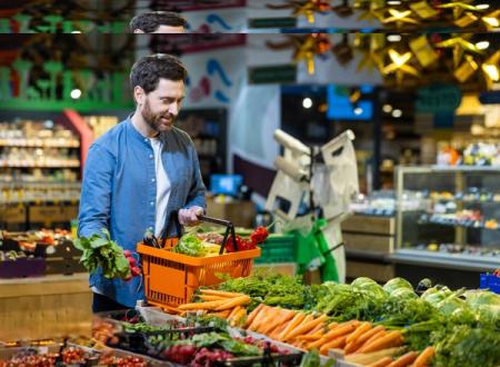 Shopper selecting fresh grocery produce