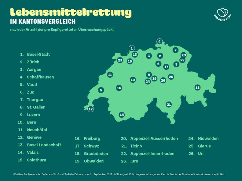 A green map of Switzerland.